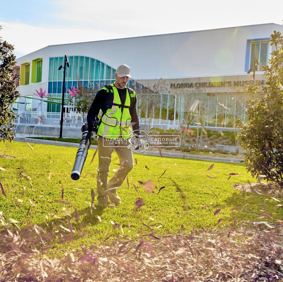 Воздуходувка аккумуляторная ранцевая GreenWorks GD82BP2 без АКБ и ЗУ (PRC, BL 82В, 362 км/ч, 21.3 м3/мин, 2 слота для АКБ, 7 кг)