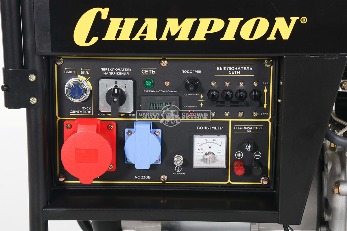 Дизельный генератор Champion DG6501E-3 трехфазный (PRC, Champion, 474 см3/8.9 л.с., 6.2/6.8 кВт, электростартер, 12.5 л, 103 кг)