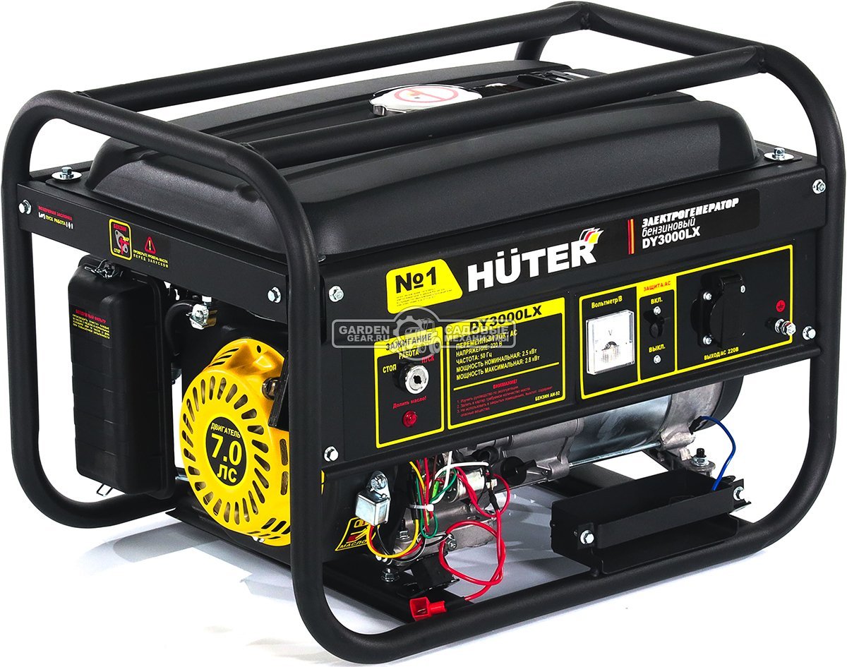 Бензиновый генератор Huter DY3000LX (PRC, Huter 163 см3, 230 В, 2,5 кВт, 12 л, эл.стартер,  АКБ - опция, 39.1 кг)
