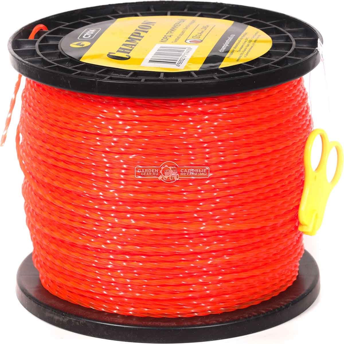 Леска триммерная Champion Twisted Square 2,4 мм., мононить, витой квадрат, 245 м. + нож для корда