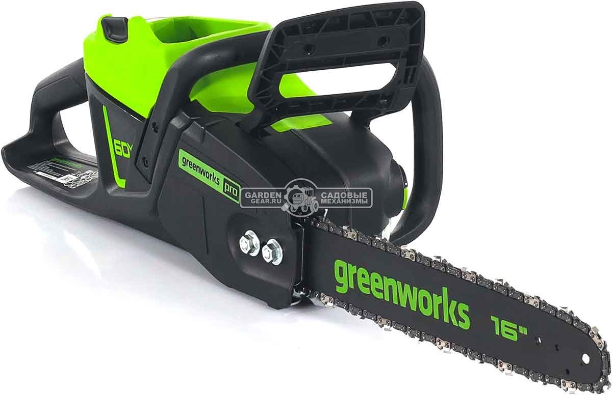 Пила аккумуляторная цепная GreenWorks GD60CS25 16" c АКБ 4 А/ч и ЗУ (PRC, BL 60В, 3/8"-1.3-56E, 4.7 кг)