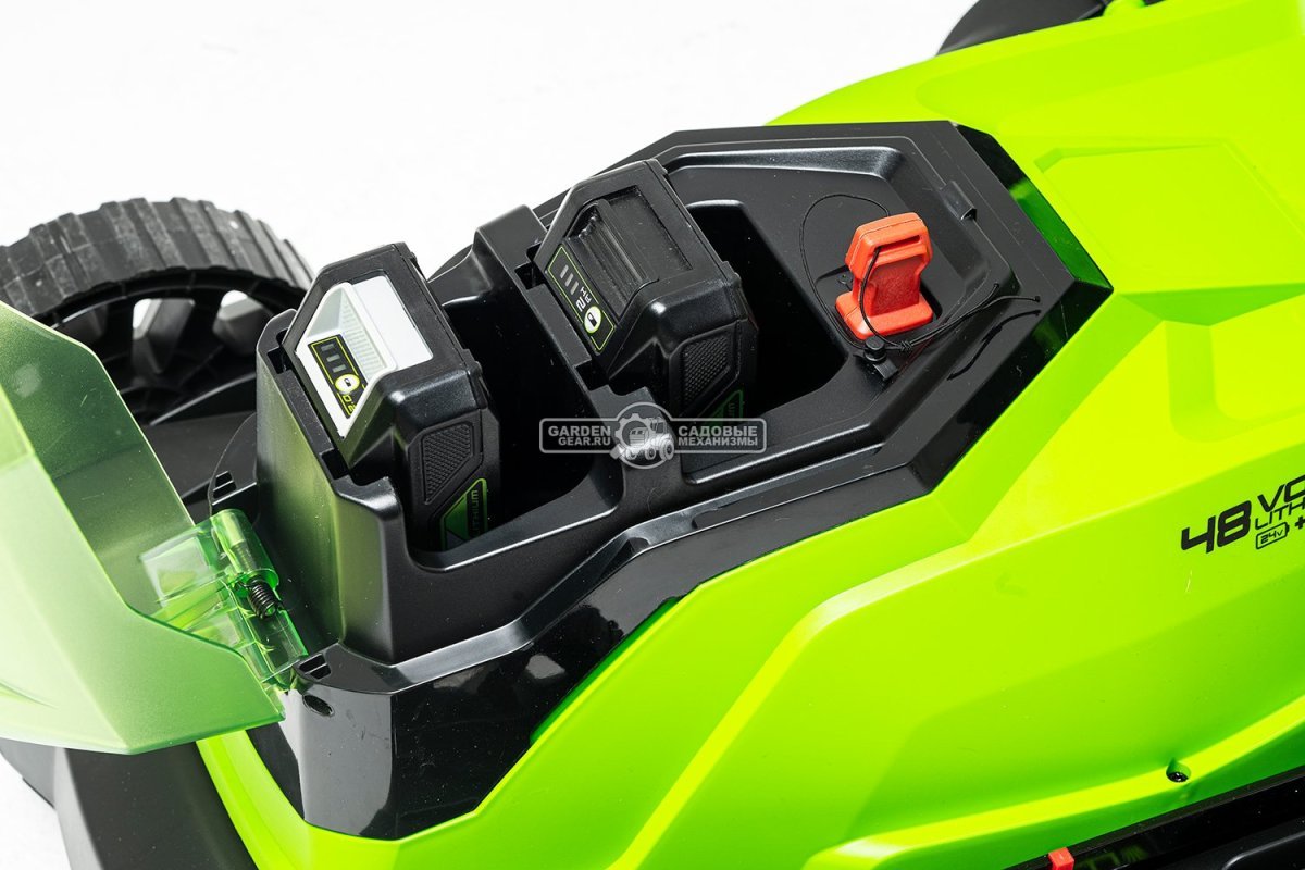 Газонокосилка аккумуляторная GreenWorks G24X2LM41 с 2 АКБ 4 А/ч и ЗУ (PRC, 2х24В, 41 см, пластик, мульчирование, 50 л, 18 кг)