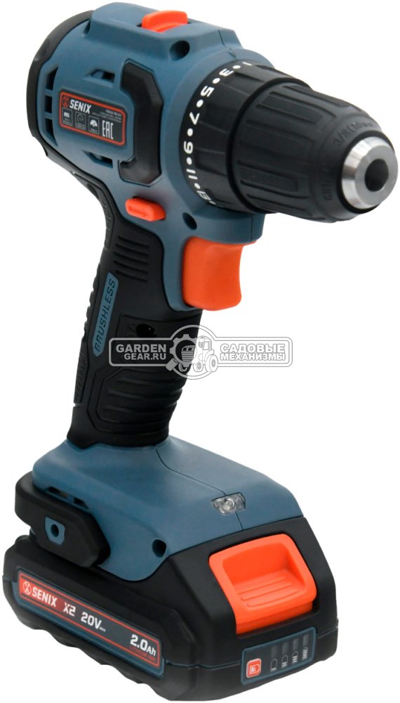 Дрель - шуруповерт аккумуляторная Senix PDDX2-M3-EU с 2 АКБ 2 А/ч и ЗУ (PRC, BL 20V, 50 Нм, 1.27 кг)