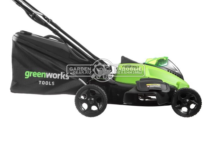 Газонокосилка аккумуляторная GreenWorks GD40LM45 K4 (PRC, Li-ion, АКБ 4 А/ч, 45 см, бесщеточный мотор, сталь, 3 в1, 50 л, 21 кг)