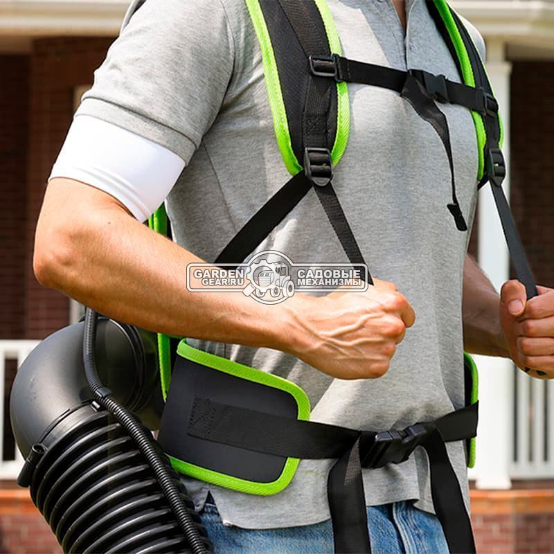 Воздуходувка аккумуляторная ранцевая GreenWorks АGD40BPG2 с АКБ 4 А/ч и ЗУ (PRC, BL 40В, 281 км/ч, 20 м3\мин, Turbo режим)