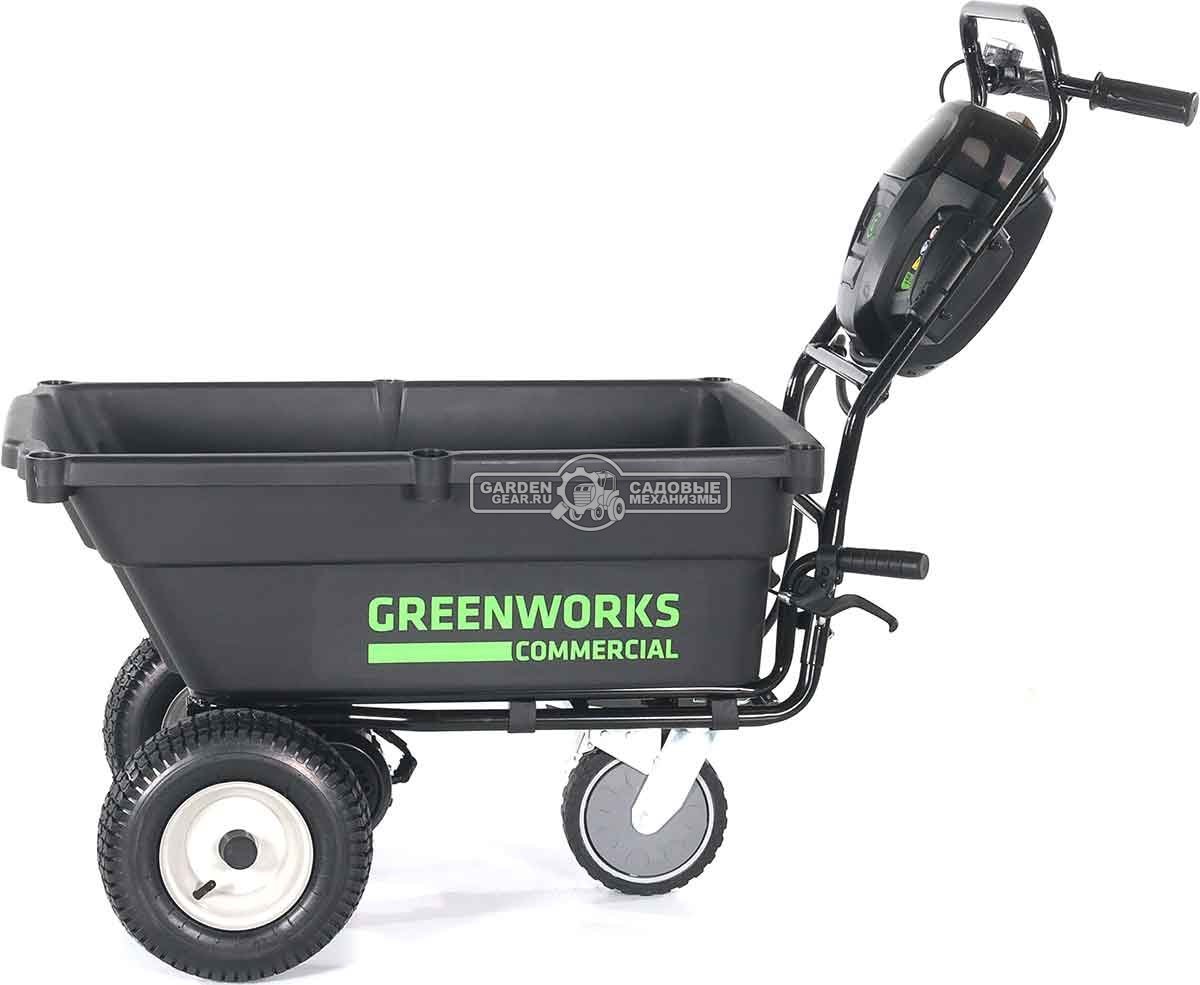 Тачка аккумуляторная самоходная GreenWorks 82GC без АКБ и ЗУ (PRC, BL 82В, грузопод. 100 кг, 2 вперед/1 назад, 106 л, вес 37.3 кг)