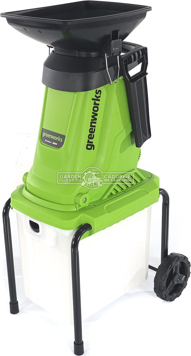 Садовый измельчитель веток электрический GreenWorks GW-2800SD (PRC, 2800 Вт, ветки до 40 мм, контейнер 40 л, 15 кг)