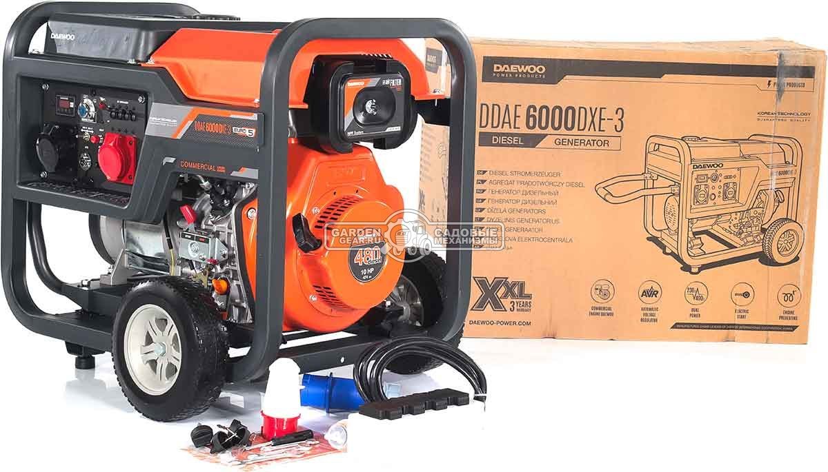 Дизельный генератор Daewoo DDAE 6000DXE-3 2024 двухрежимный 220/380 (PRC, 474 см3, 10 л.с., 6,0/6,5 кВт, электростарт, колеса, ATS, 18 л., 115 кг.)