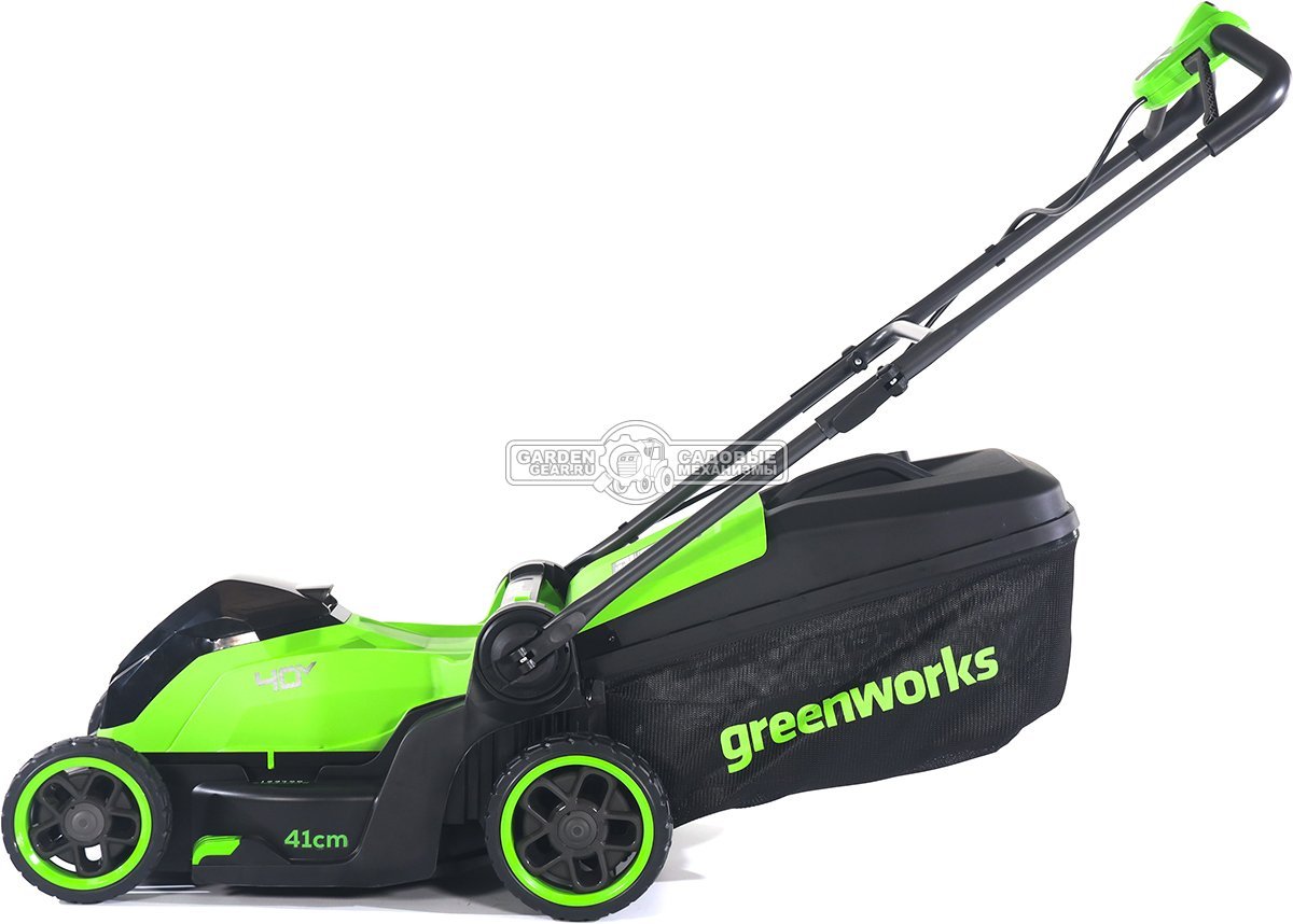 Газонокосилка аккумуляторная GreenWorks GD40LM411 без АКБ  и ЗУ (PRC, BL 40В, 41 см, пластик, мульчирование, 60 л, 16.5 кг)