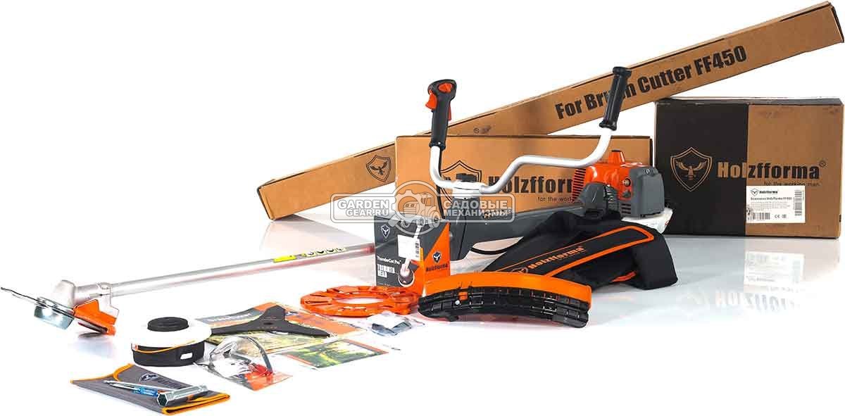 Бензиновый кусторез Holzfforma FF450 (PRC, 44.3 см3, 2.1 кВт/2.9 л.с., диск 24 зуба, нож 3T, леска 3.0 мм AutoCut 46-2, 8.0 кг)