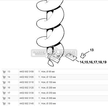 Лезвие / запасной нож шнека Stihl 200 мм., для BT 360