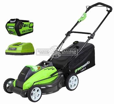 Газонокосилка аккумуляторная GreenWorks G40LM45 K4 (PRC, Li-ion, АКБ 4 А/ч, сталь, 45 см, 3 в1, 50 л, 23 кг)