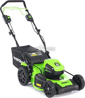 Газонокосилка аккумуляторная самоходная GreenWorks GD60LM46SP с АКБ 4 А/ч и ЗУ (PRC, BL 60В, сталь, 46 см, 3 в 1, 52 л, 28 кг)