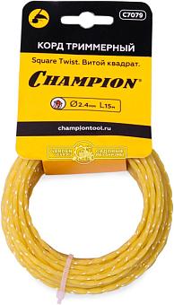 Леска триммерная Champion Square Twist 2,4 мм., мононить, витой квадрат, 15 м., моток