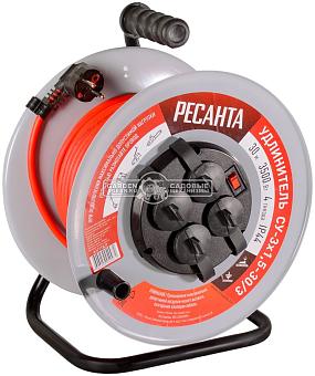Удлинитель на металличесой катушке Ресанта 30 м., СУ-3х1,5-30/3 (4 розетки, 3.5 кВт, ПВС 3x1,5)