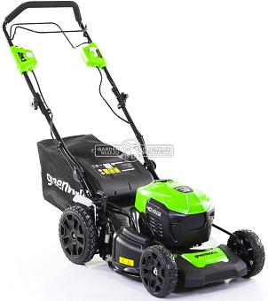 Газонокосилка аккумуляторная самоходная GreenWorks GD40LM46SP с АКБ 8 А/ч и ЗУ (PRC, BL 40В, 46 см, 2 слота для АКБ, сталь, 4 в 1, 55 л, 29 кг)