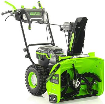 Снегоуборщик аккумуляторный самоходный GreenWorks GD82ST56 с 3 АКБ по 5 А/ч и двойным ЗУ (PRC, BL 82В, 61 см, 3 слота для АКБ, 80 кг)