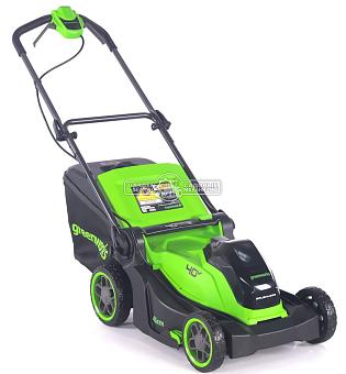 Газонокосилка аккумуляторная GreenWorks GD40LM411 с АКБ 5 А/ч и ЗУ (PRC, BL 40В, 41 см, пластик, мульчирование, 60 л, 16.5 кг)