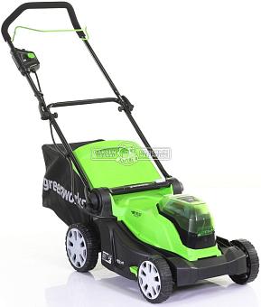 Газонокосилка аккумуляторная GreenWorks G24X2LM41 с 2 АКБ 4 А/ч и ЗУ (PRC, 2х24В, 41 см, пластик, мульчирование, 50 л, 18 кг)