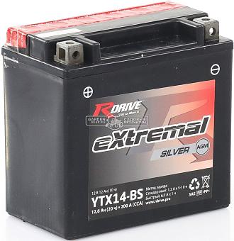 Аккумулятор RDrive Extremal Silver YTX14-BS сухозаряженный (150x87x145, 12В, 12 Ач, 200A, прямая полярность)