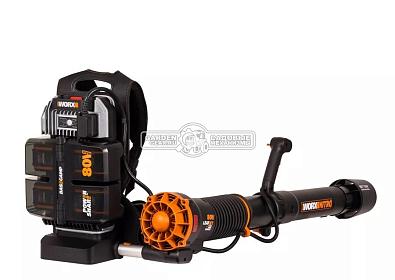 Воздуходувка аккумуляторная ранцевая Worx WG572E с 4 АКБ 4 А/ч и Base Camp ЗУ (PRC, BL 4x20В, 240 км/ч, 11 кг)