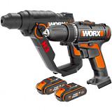 Комплект аккумуляторных инструментов Worx WX927: дрель-шуруповерт WX101.9 + перфоратор WX390.1