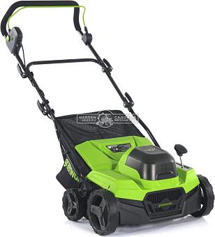 Вертикуттер - аэратор аккумуляторный GreenWorks GD40SC38IIK4 с АКБ 4 А/ч и ЗУ (PRC, BL 40В, 38 см, пружины + ножи, 45 л, 12 кг)
