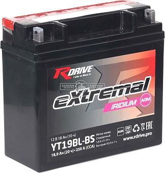 Аккумулятор RDrive Extremal Iridium YT19BL-BS 18,9 Ач, 250 А, обратная полярность, AGM, сухозаряженный (182x77x168 мм)