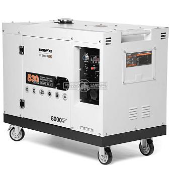 Дизельный генератор Daewoo DDAE 10000SE 2024 в шумозащитном кожухе (PRC, 531 см3, 14 л.с., 7.2/8.0 кВт, электростарт, колеса, ATS, 16 л, 160 кг)