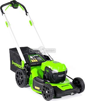 Газонокосилка аккумуляторная самоходная GreenWorks GD40LM48SP с АКБ 8 А/ч и ЗУ (PRC, BL 40В, 48 см, сталь, 4 в 1,Turbo режим, 55 л, 29.5 кг)